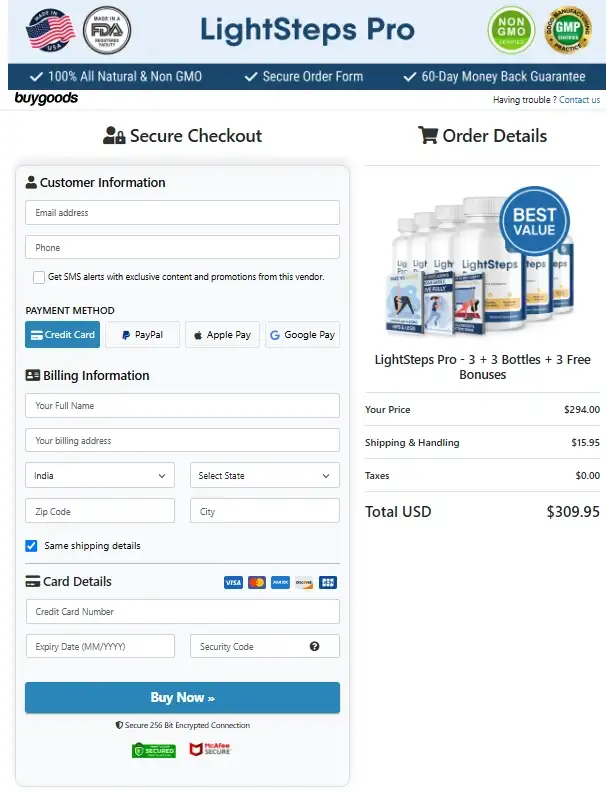 LightSteps Pro Secure Checkout Page